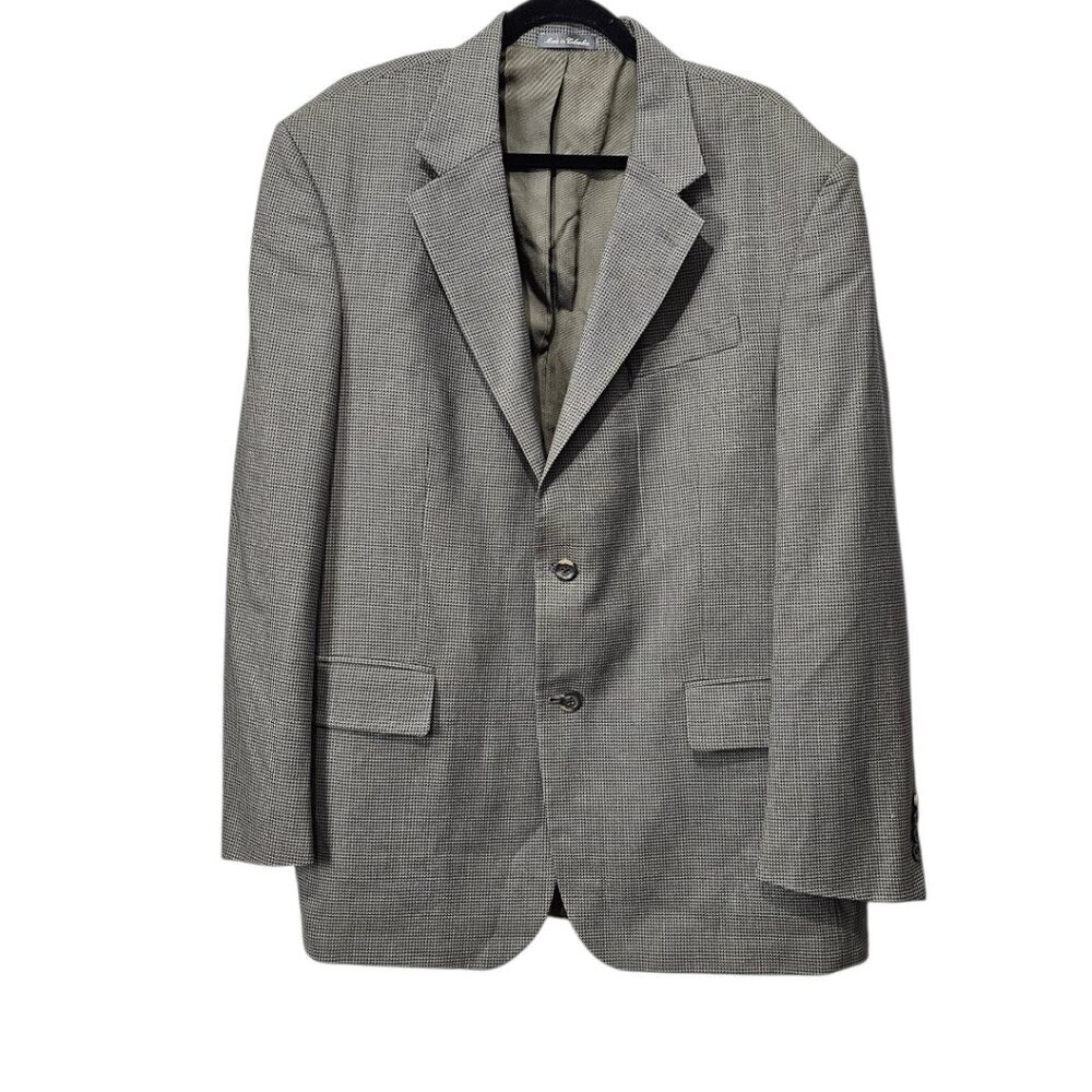 Oscar De La Renta Mens Houndstooth Wool Gray Sportscoat Suit Jacket Blazer